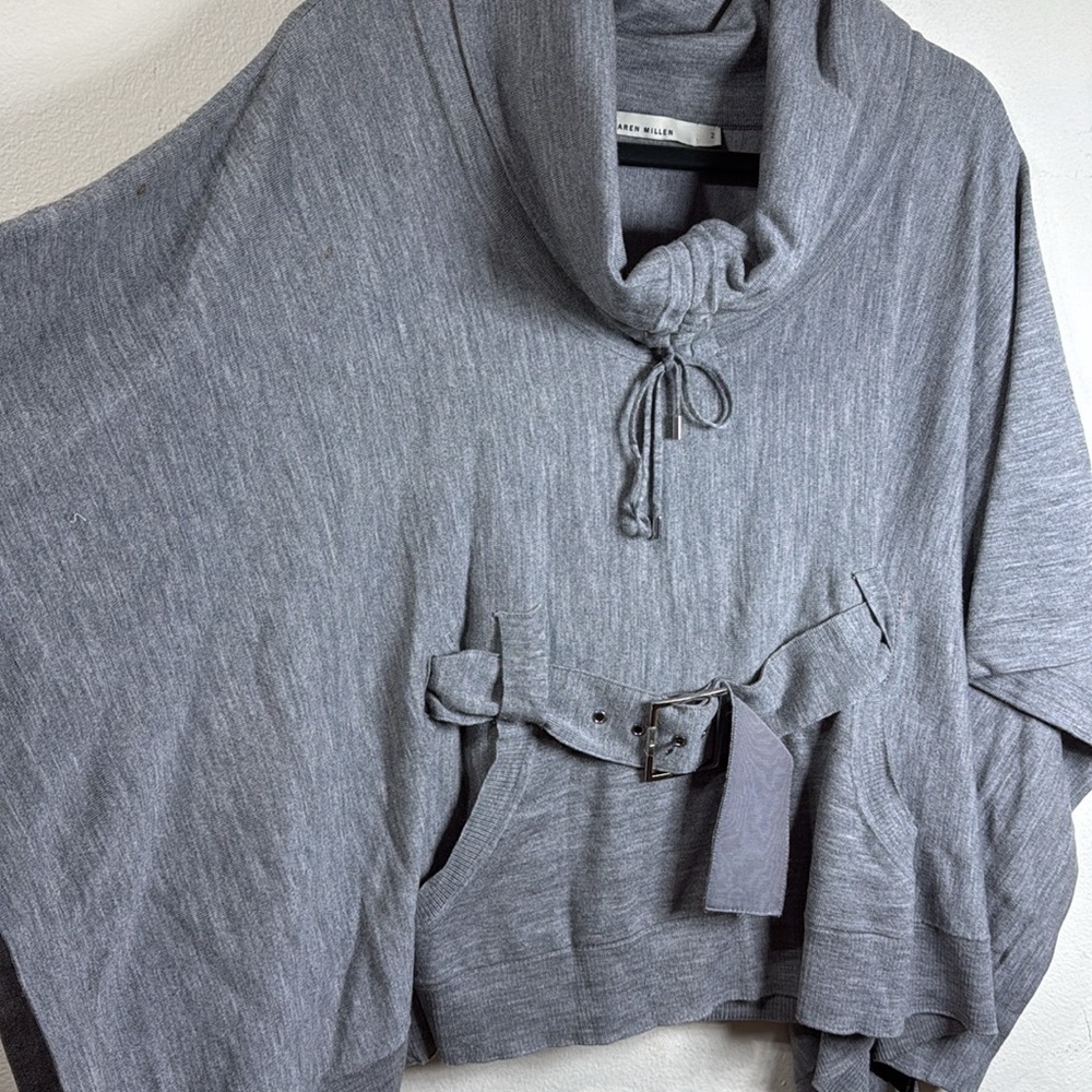 (W3) Karen Millen Grey Wool Blend Turtleneck Poncho, Size 2 - Picture 2 of 11